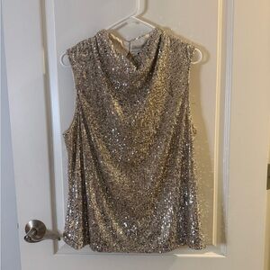 NWT Cable & Gauge Champagne Sequin Sleeveless Cowl Neck Tank XL